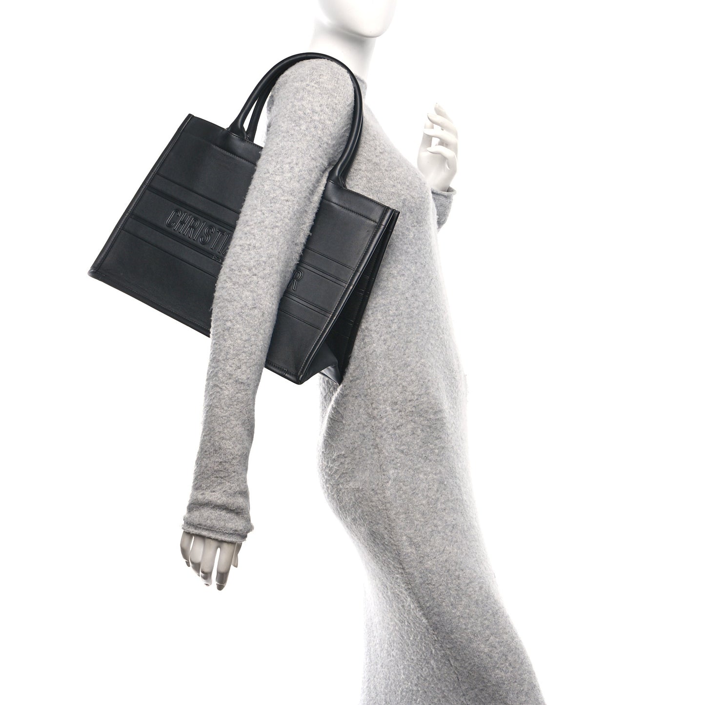 Calfskin Embossed Medium Book Tote Black