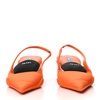 Prada Nylon Logo Bi-Color Pointed Toe 45mm Slingback Pumps 36.5 Orange Black 2 of 9