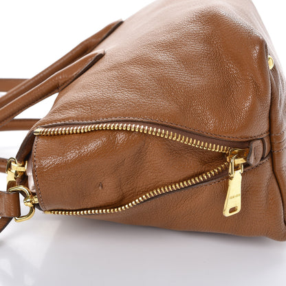 Miu Miu Goatskin Madras Zip Tote Brandy 16 of 21
