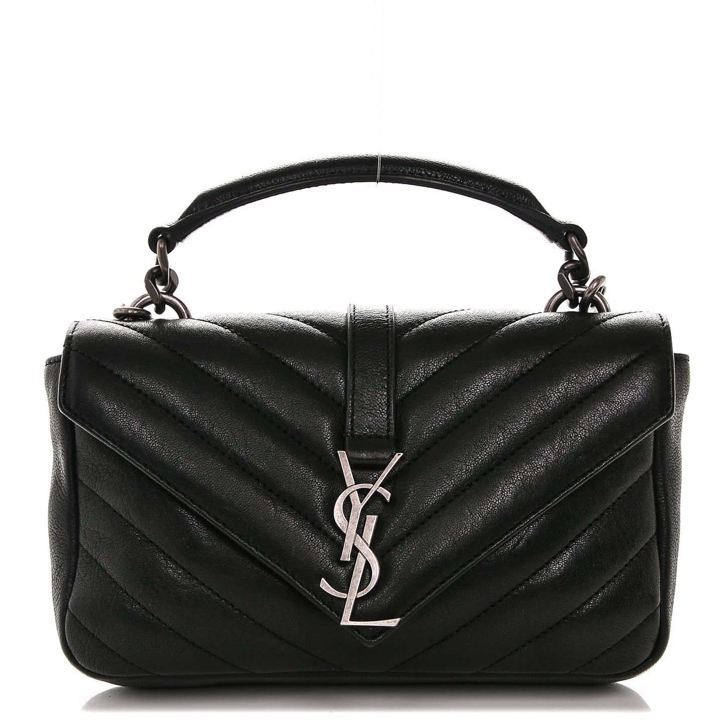 Sheepskin Matelasse Chevron Monogram College Chain Wallet Black