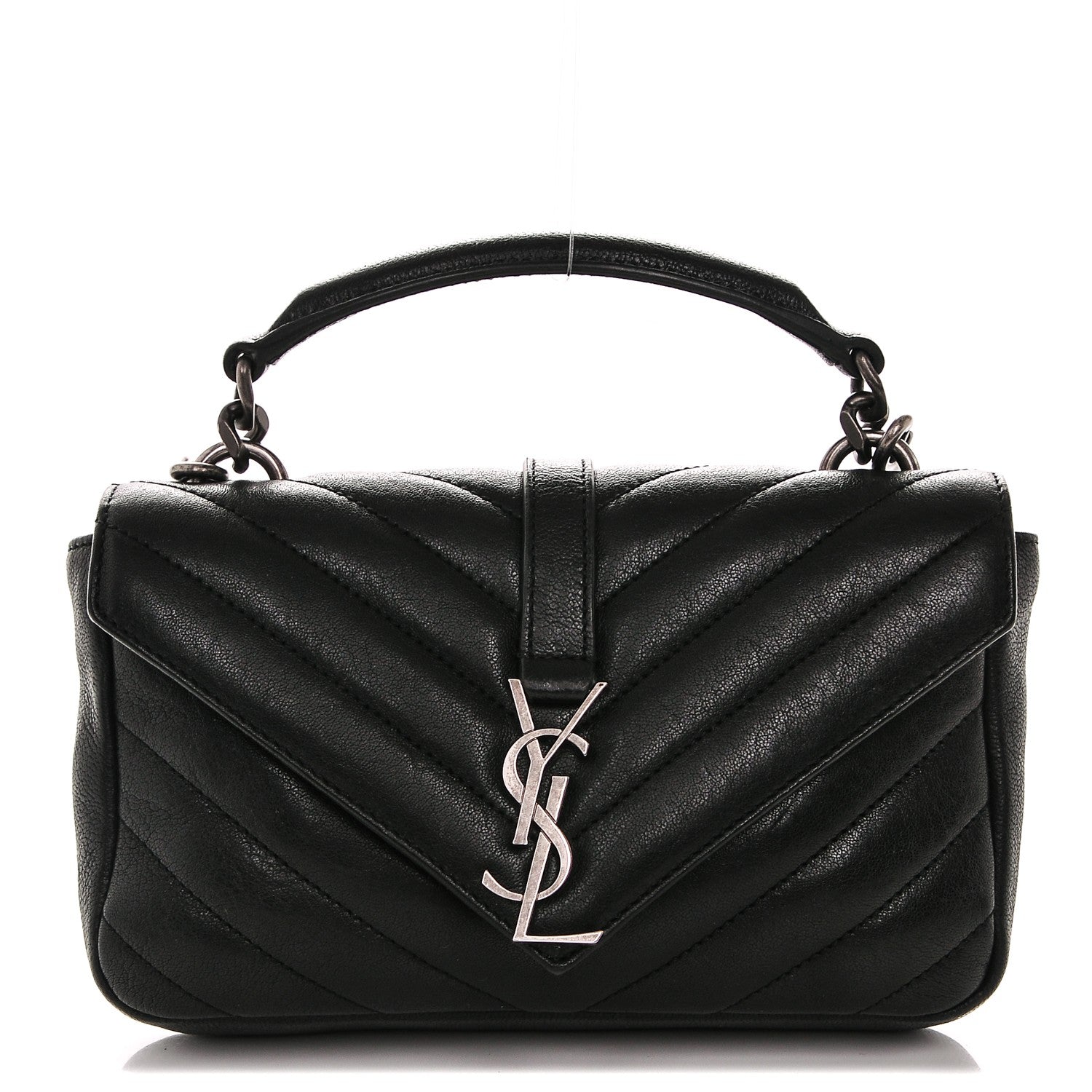 Saint Laurent Sheepskin Matelasse Chevron Monogram College Chain Wallet Black 1 of 6