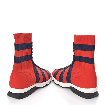Fendi Stretch Knit Stripe Sock Sneakers 38 Red Blue 6 of 9
