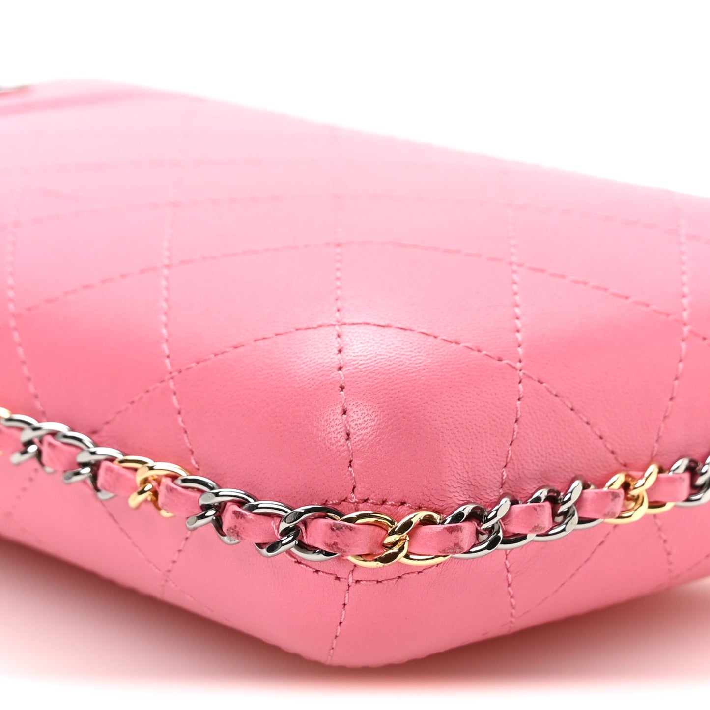 Lambskin Quilted Chain Around Phone Holder Pink