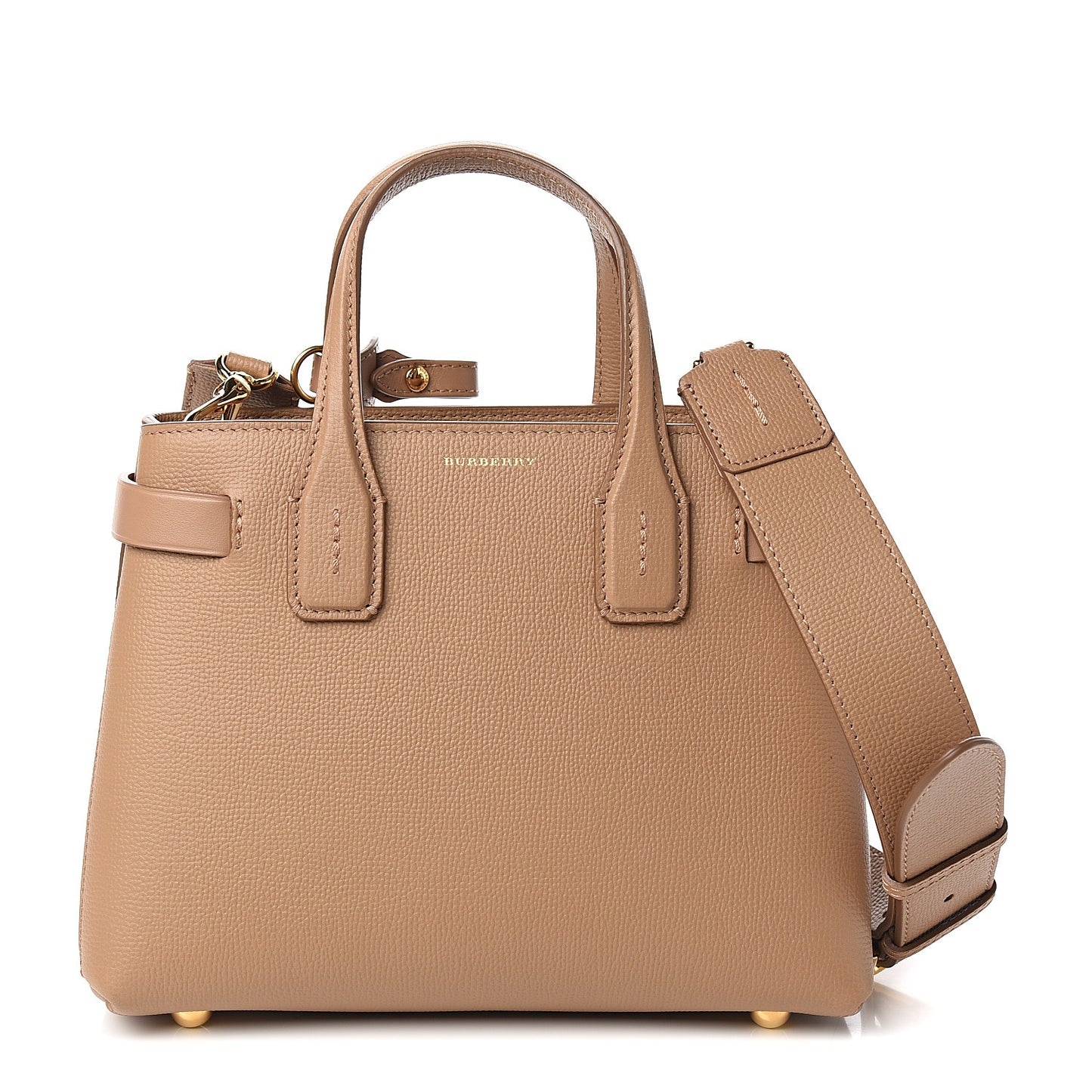 Grainy Calfskin House Check Small Banner Tote Tan
