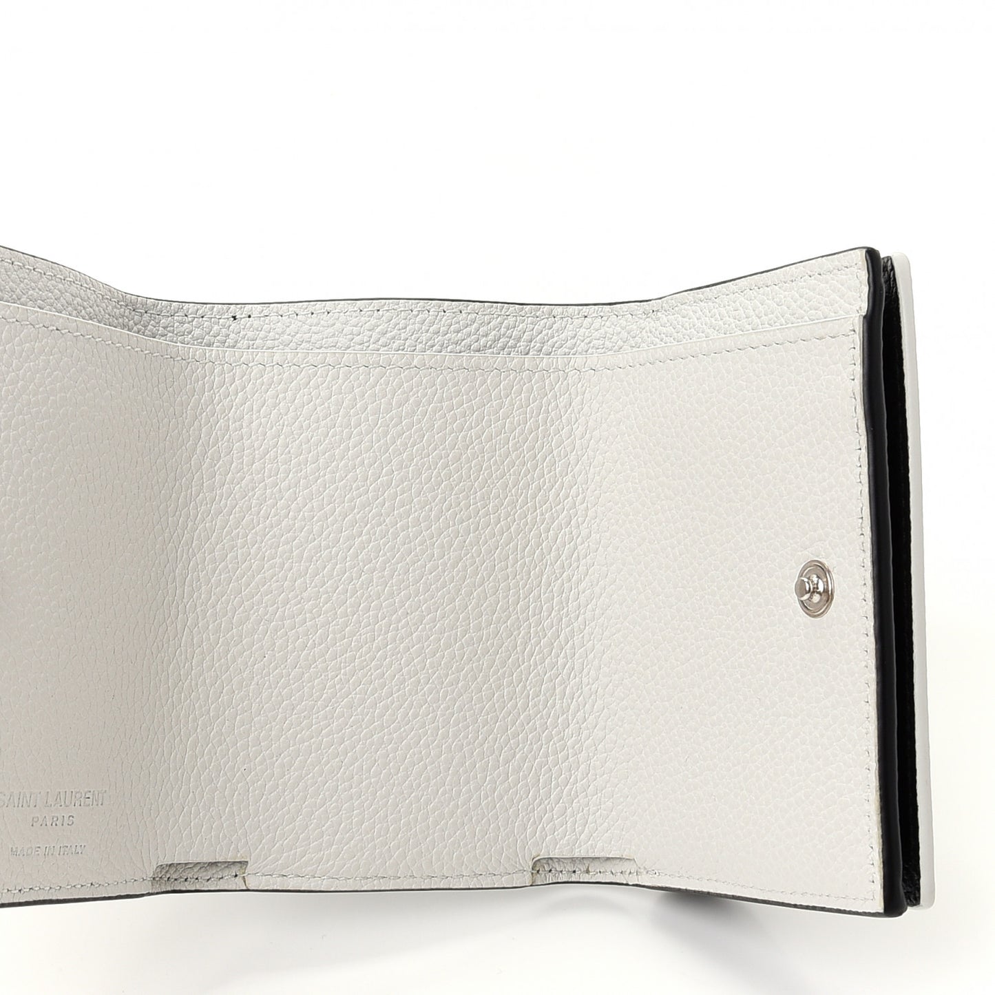 Grained Calfskin Paris Petite Compact Wallet White Black