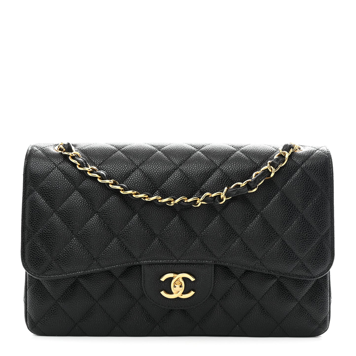Caviar Quilted Jumbo Double Flap Black