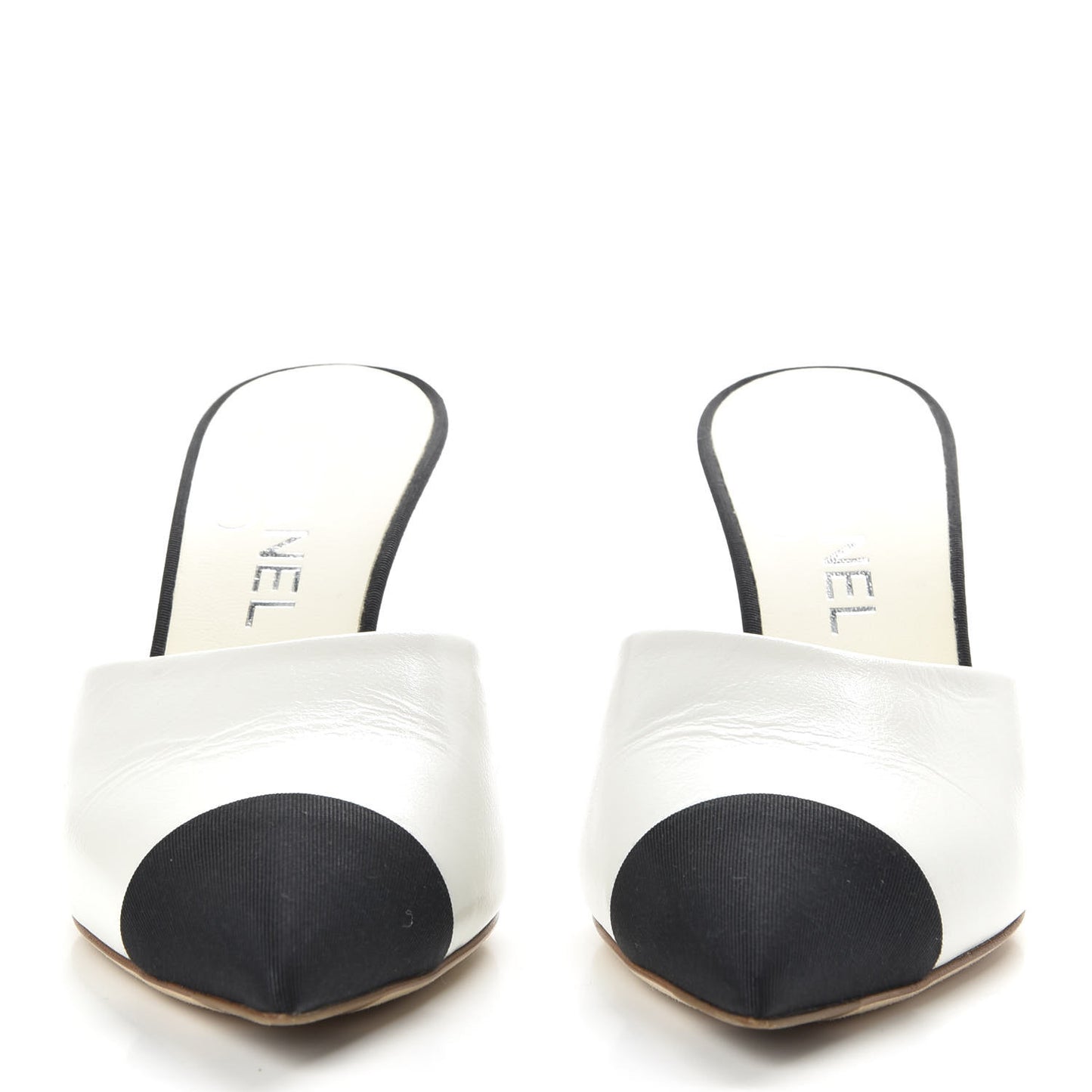 Goatskin Grosgrain Cap Toe Pearl Mule 36 Ecru Black