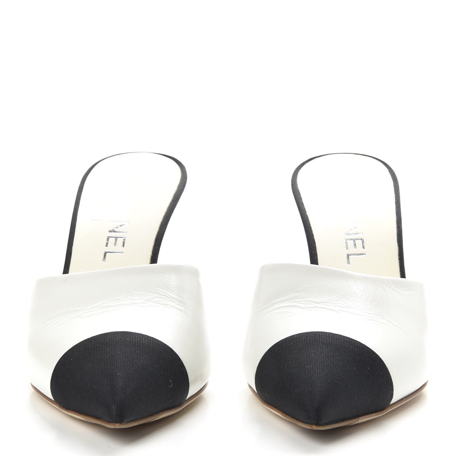 Chanel Goatskin Grosgrain Cap Toe Pearl Mule 36 Ecru Black 2 of 9