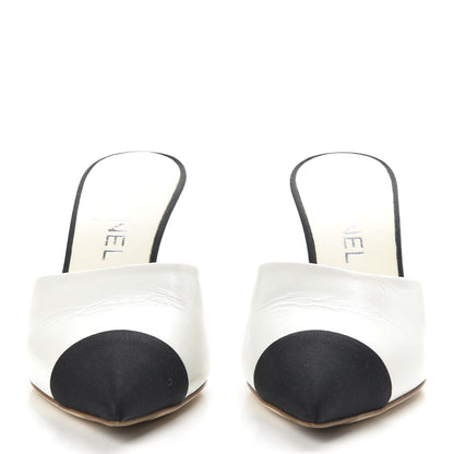 Chanel Goatskin Grosgrain Cap Toe Pearl Mule 36 Ecru Black 2 of 9
