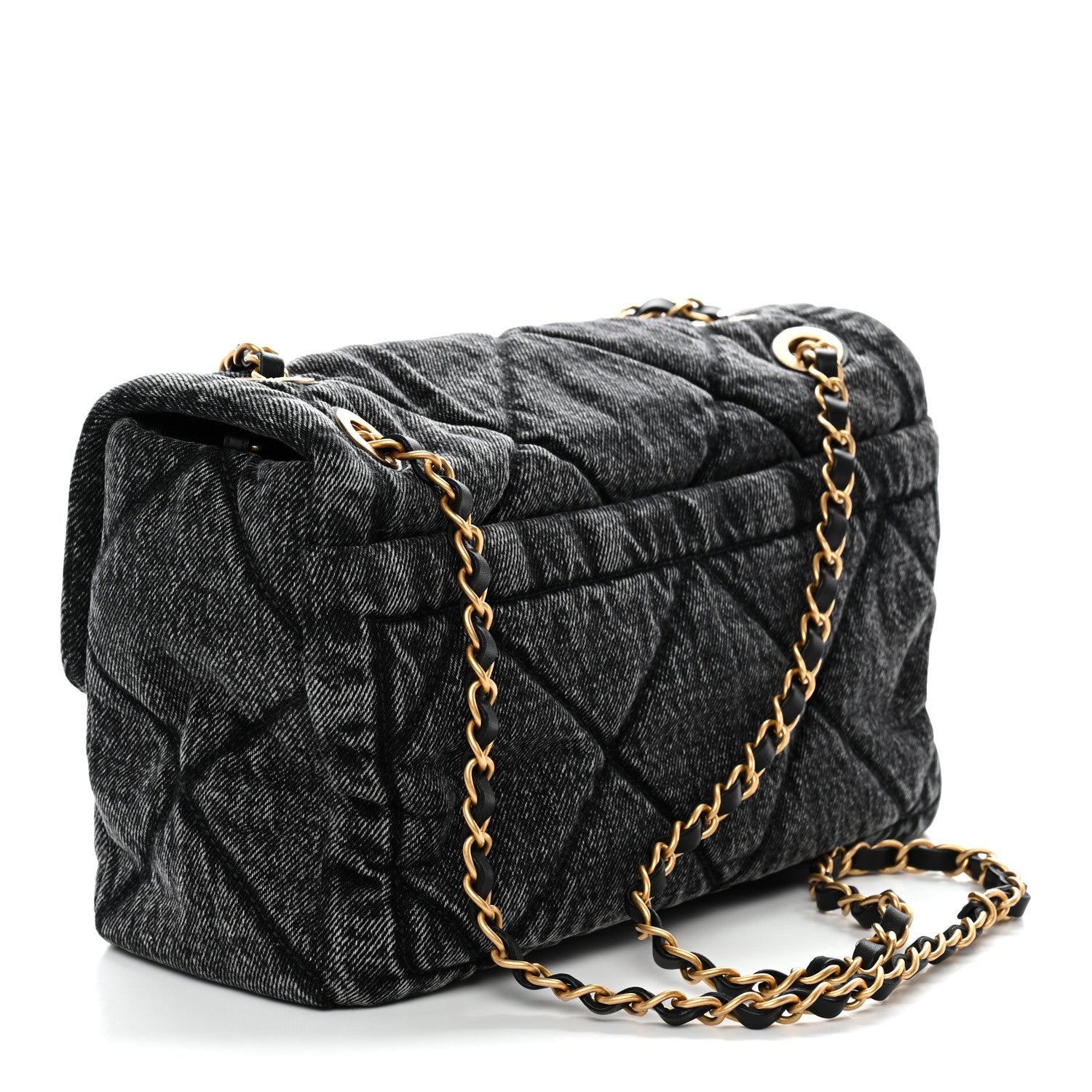 Chanel Washed Denim Quilted Large Flap Bag Black 3 of 10