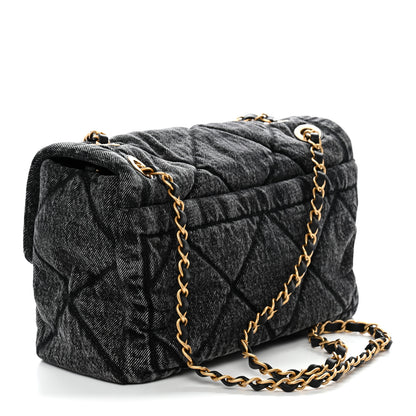 Chanel Washed Denim Quilted Large Flap Bag Black 3 of 10