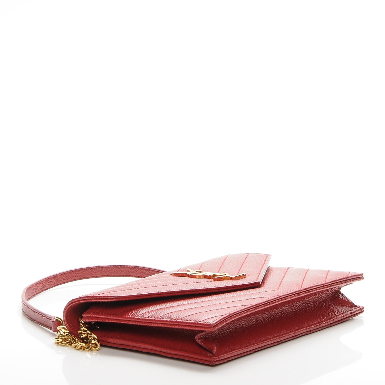 Saint Laurent Grain De Poudre Matelasse Monogram Envelope Chain Wallet New Red 4 of 7