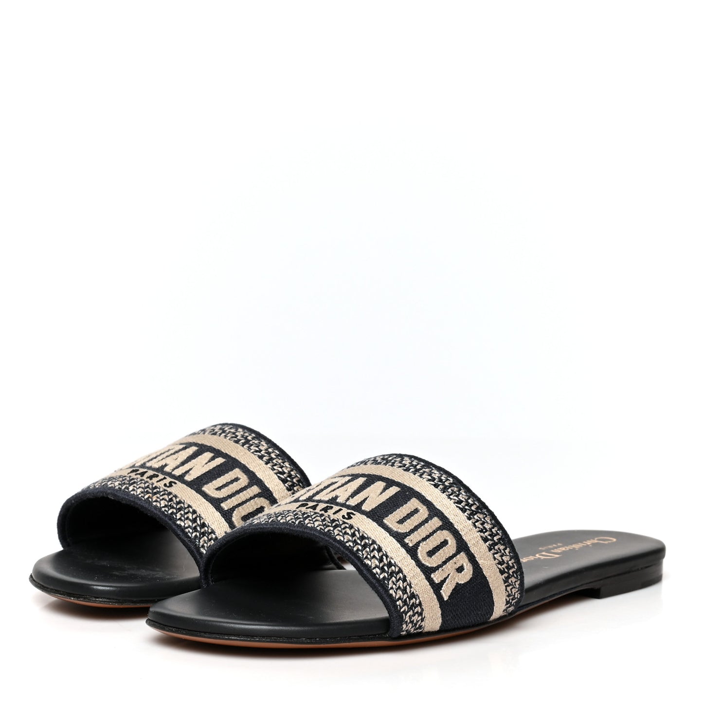 Canvas Embroidered Dway Mules Slide Sandals 38 Deep Blue