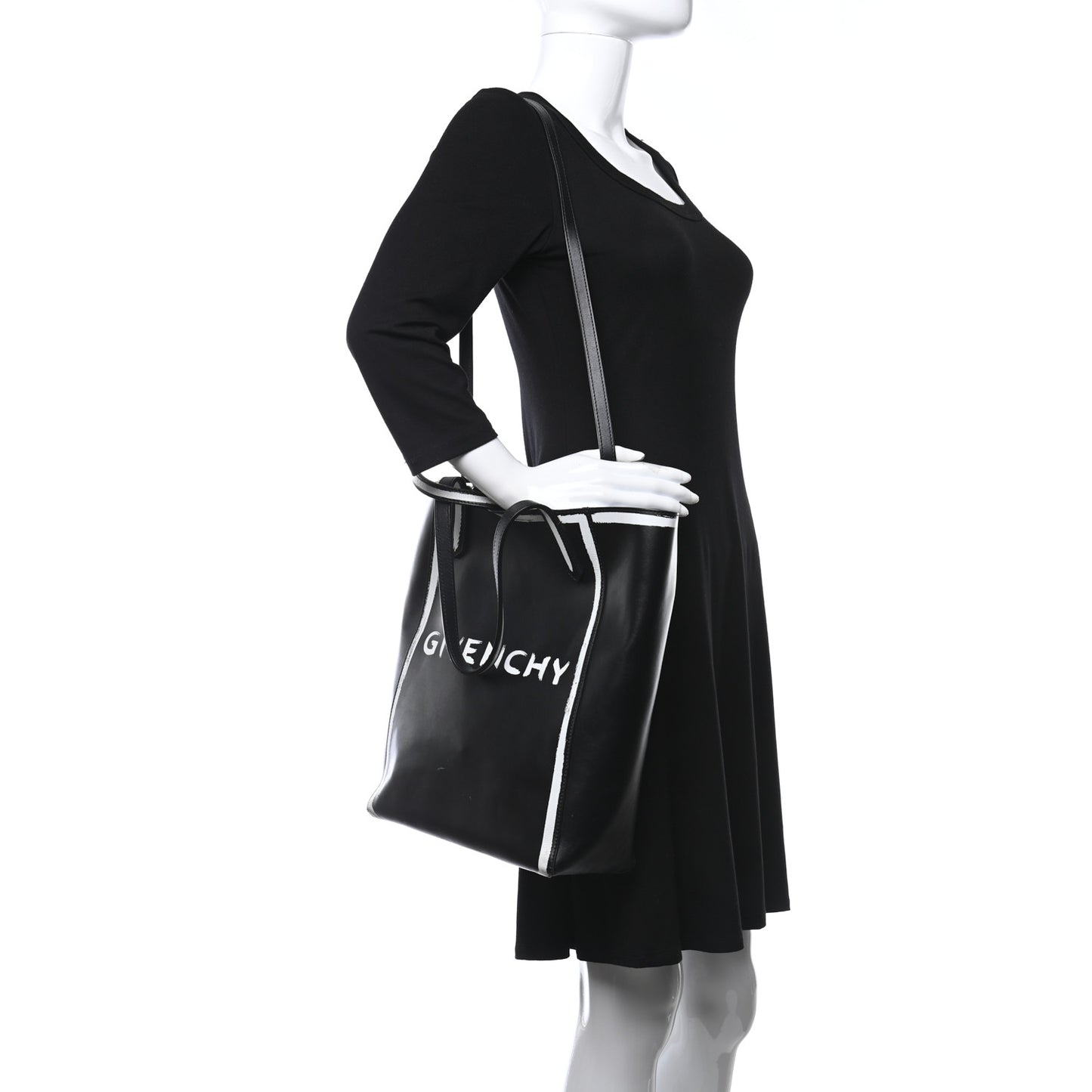 Calfskin Logo Print Stargate Shopper Tote Black