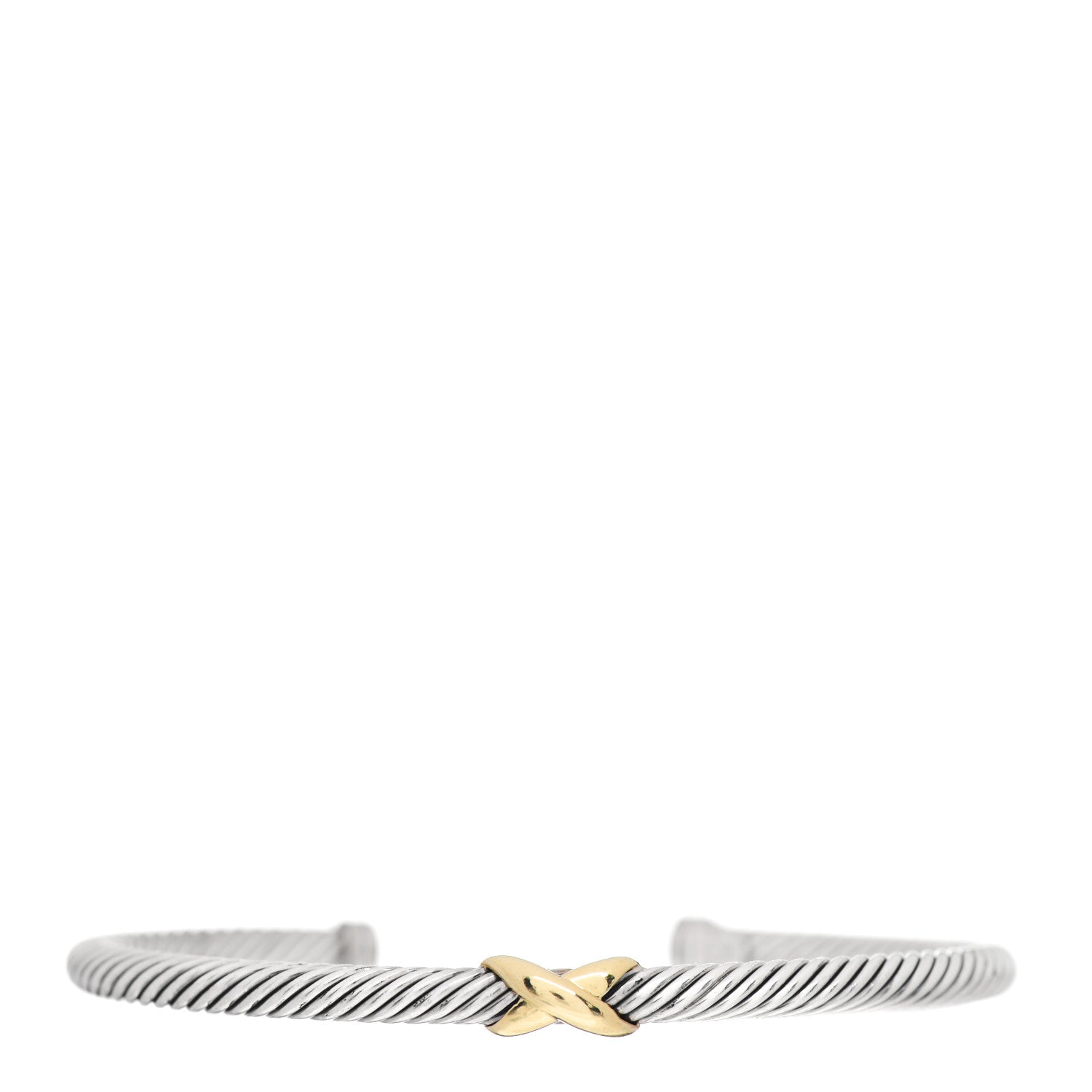 David Yurman Sterling Silver 18K Yellow Gold 4mm X Station Cable Bracelet 1 of 4