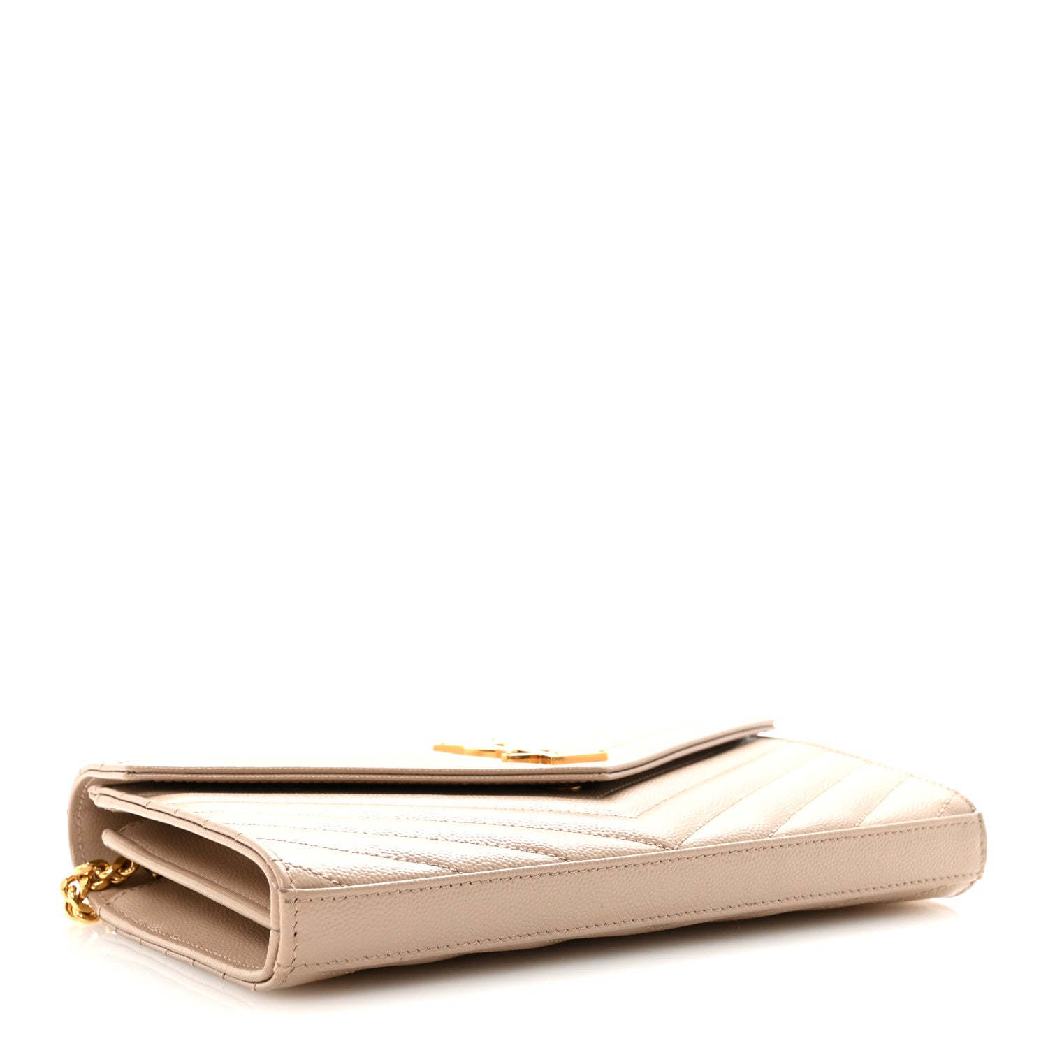 Saint Laurent Grain De Poudre Matelasse Chevron Monogram Chain Wallet Dark Beige 4 of 10