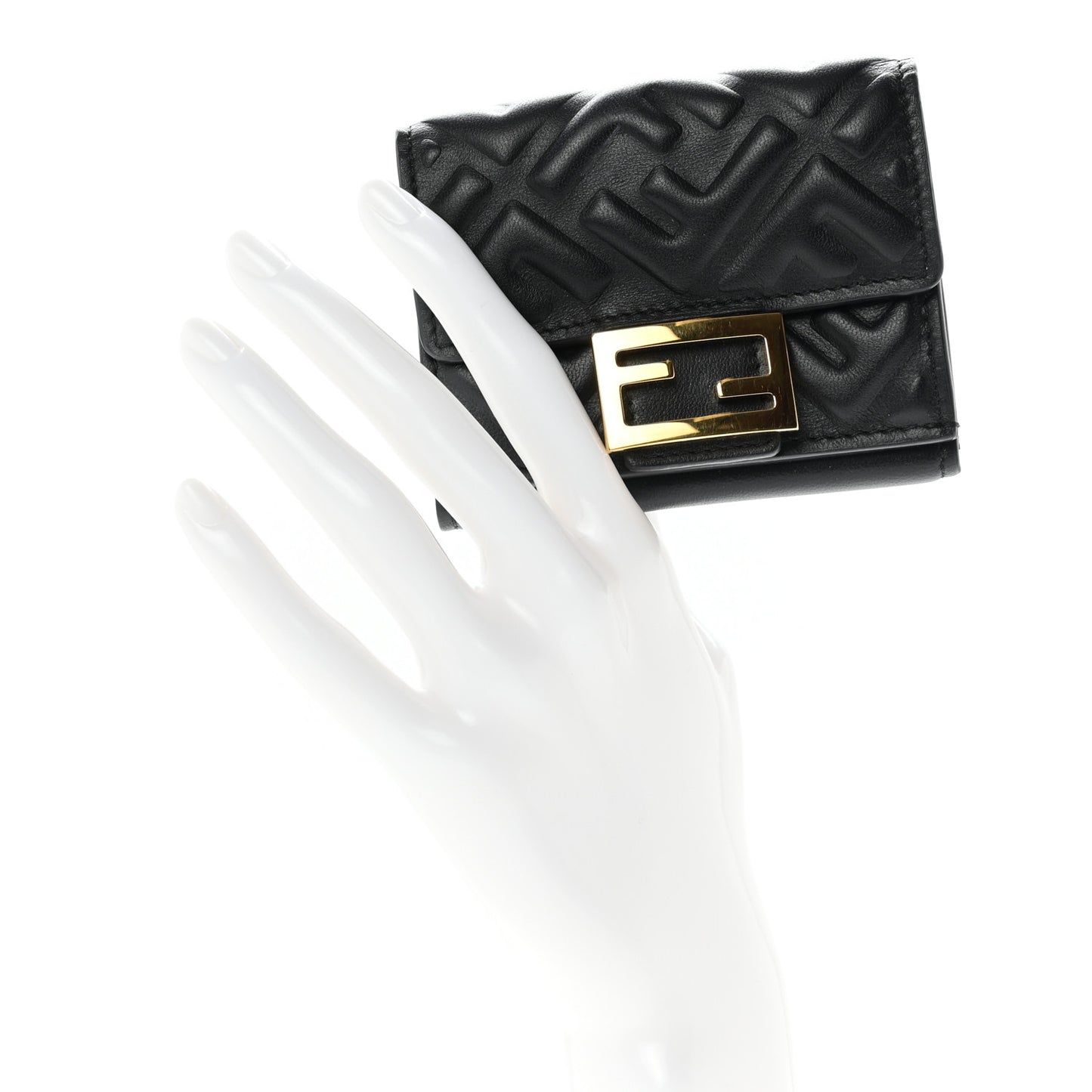 Nappa Matisse FF Diagonal Embossed Micro Tri-Fold Wallet Black