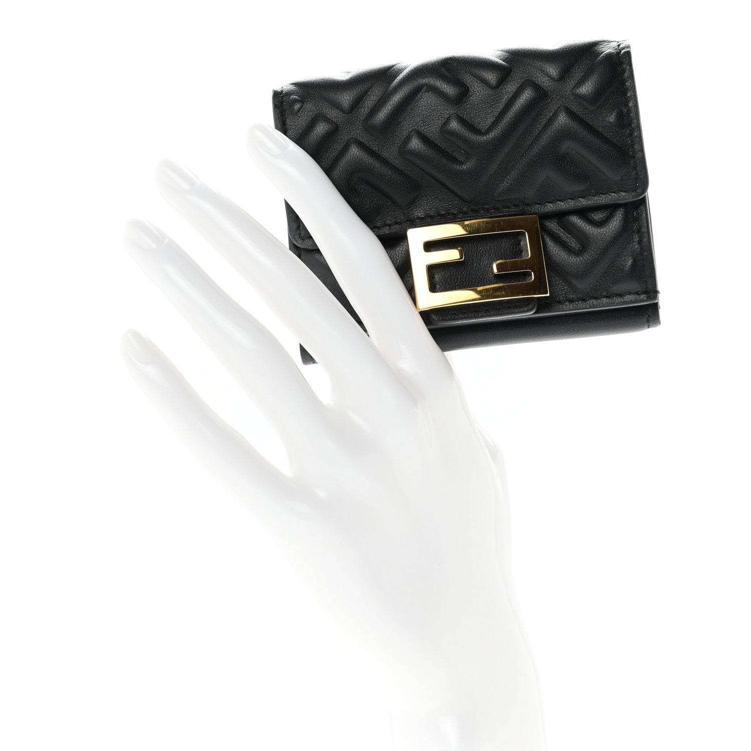 Fendi Nappa Matisse FF Diagonal Embossed Micro Tri-Fold Wallet Black 2 of 7