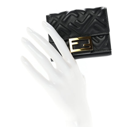 Fendi Nappa Matisse FF Diagonal Embossed Micro Tri-Fold Wallet Black 2 of 7