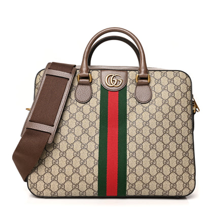 Gucci GG Supreme Monogram Textured Calfskin Web Medium Ophidia Briefcase Beige Ebony New Acero 1 of 11
