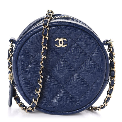 Chanel Caviar Quilted Round Clutch With Chain Navy 1 of 10