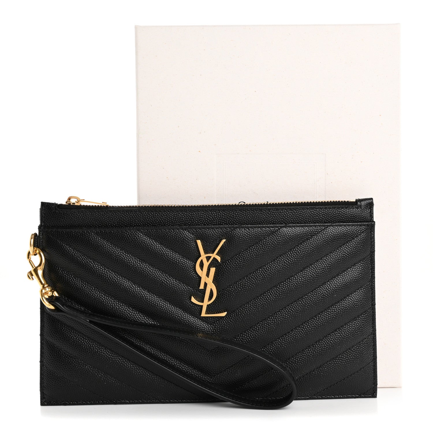 Saint Laurent Grain De Poudre Chevron Monogram Large Bill Pouch Black 14 of 14