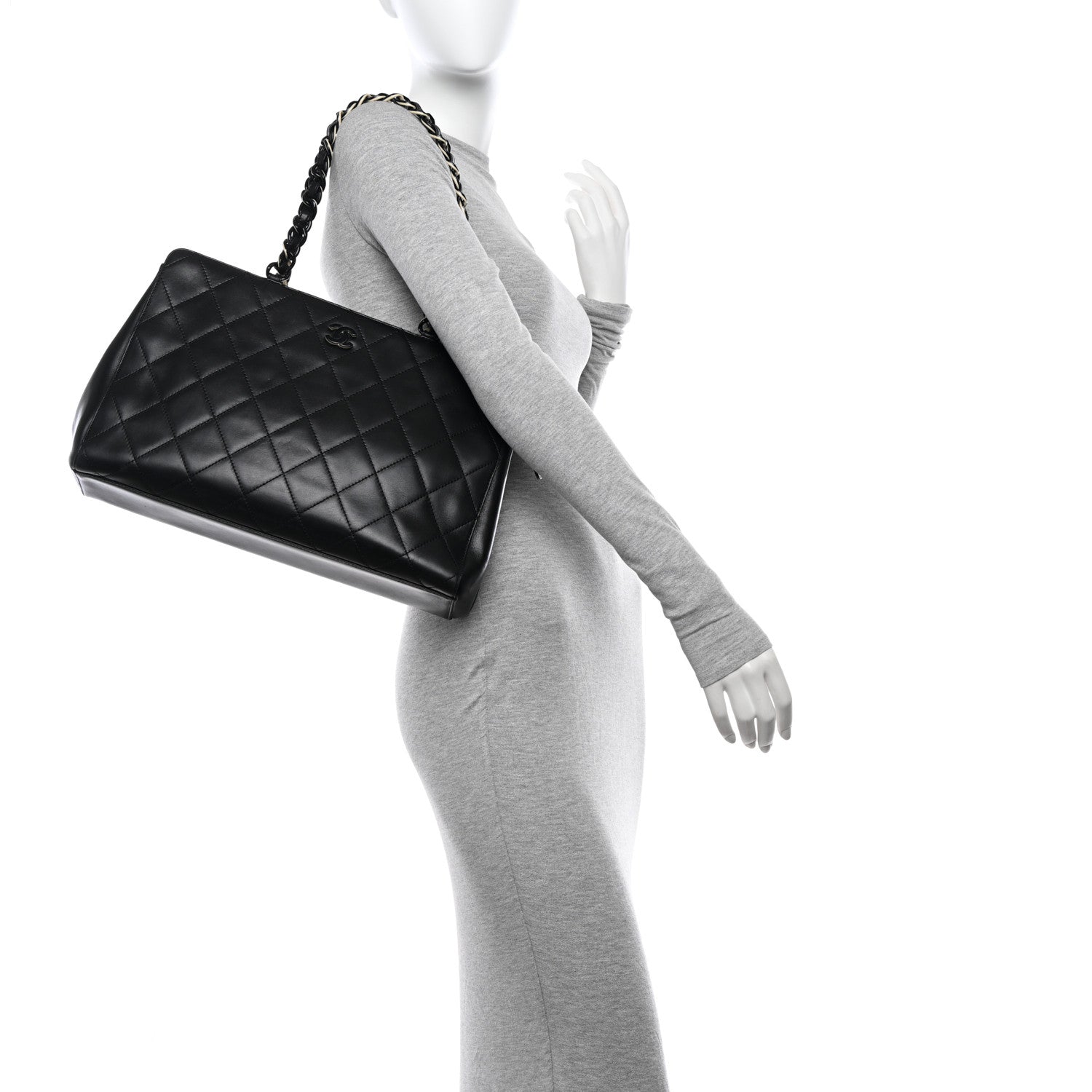 Chanel Lambskin Bekko Chain Large Shoulder Bag Black 2 of 13