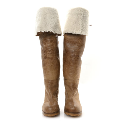 Miu Miu Shearling Calfskin Knee High Heel Boot 38.5 Brown 3 of 7