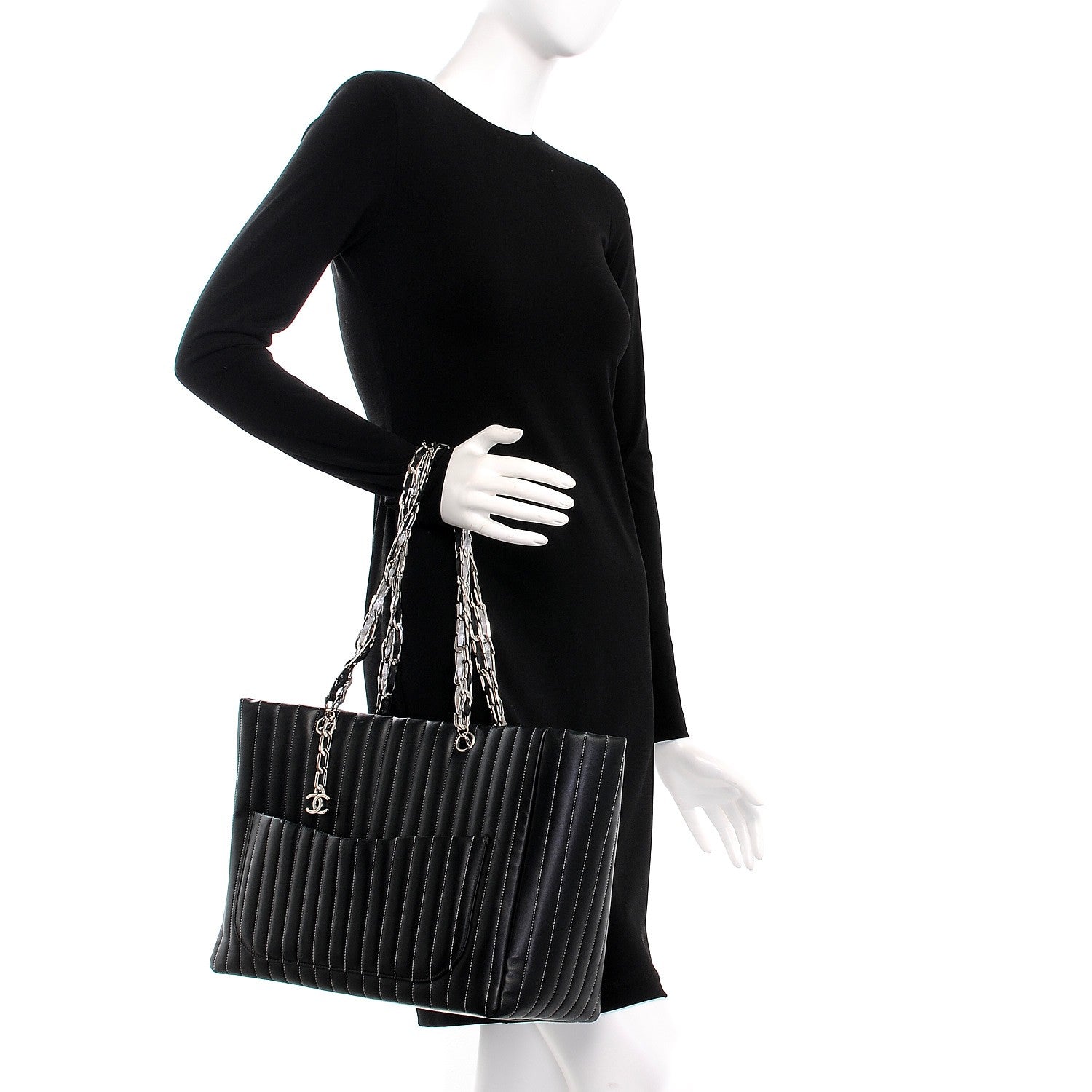 Chanel Lambskin Vertical Quilted Large Mademoiselle Tote Black 2 of 10