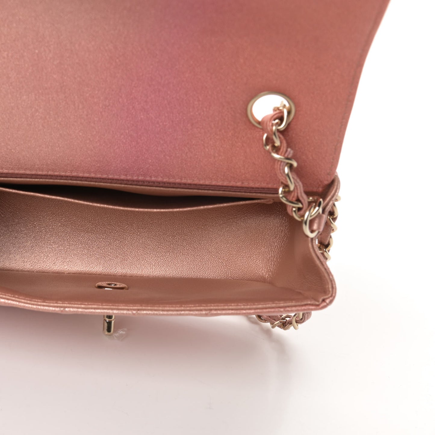 Metallic Lambskin Quilted Ombre Mini Rectangular Flap Pink
