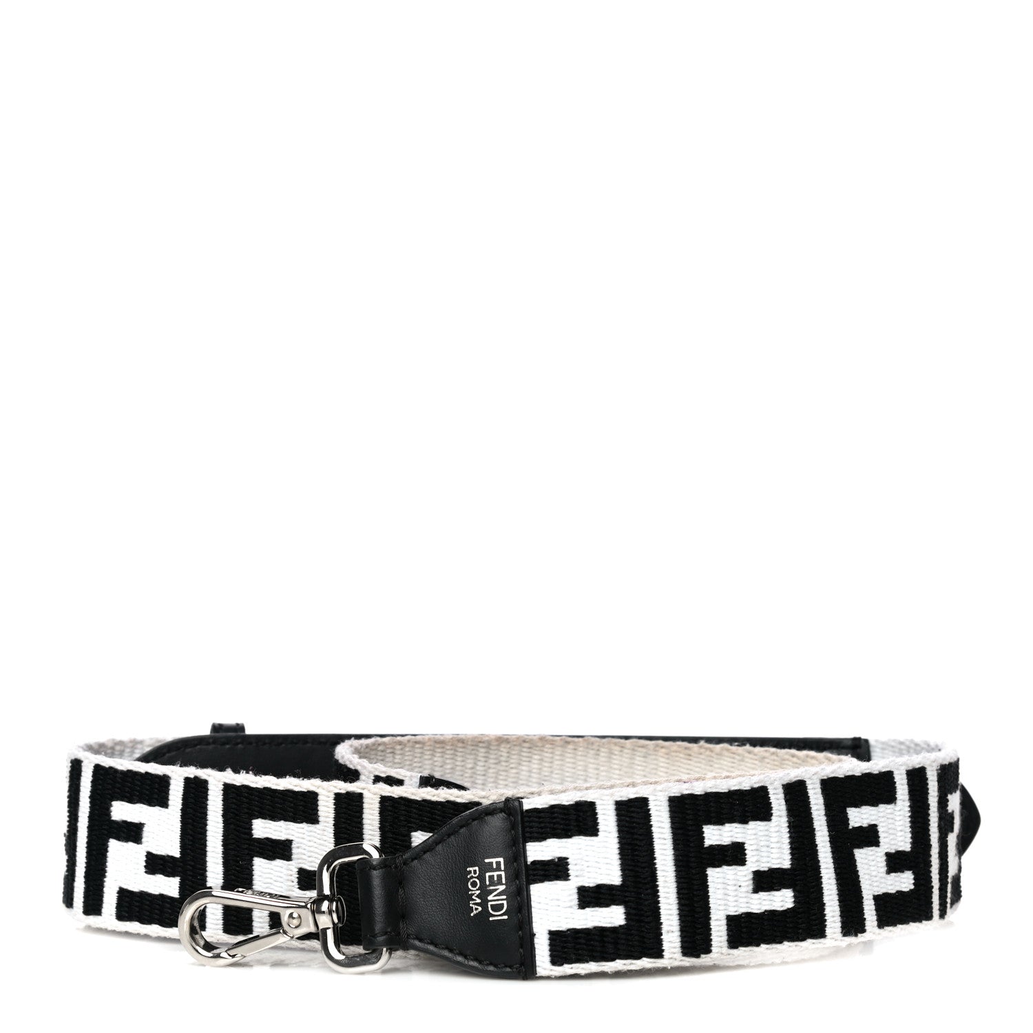 Fendi Canvas Calfskin FF 1974 Studded Strap You Black White 1 of 16