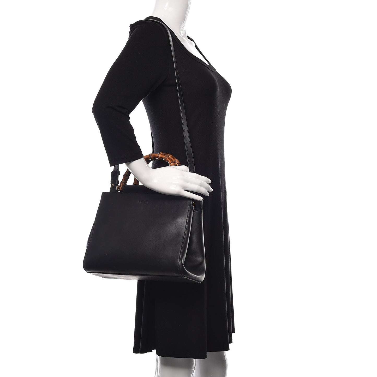 Nappa Bamboo Small Nymphaea Top Handle Bag Black