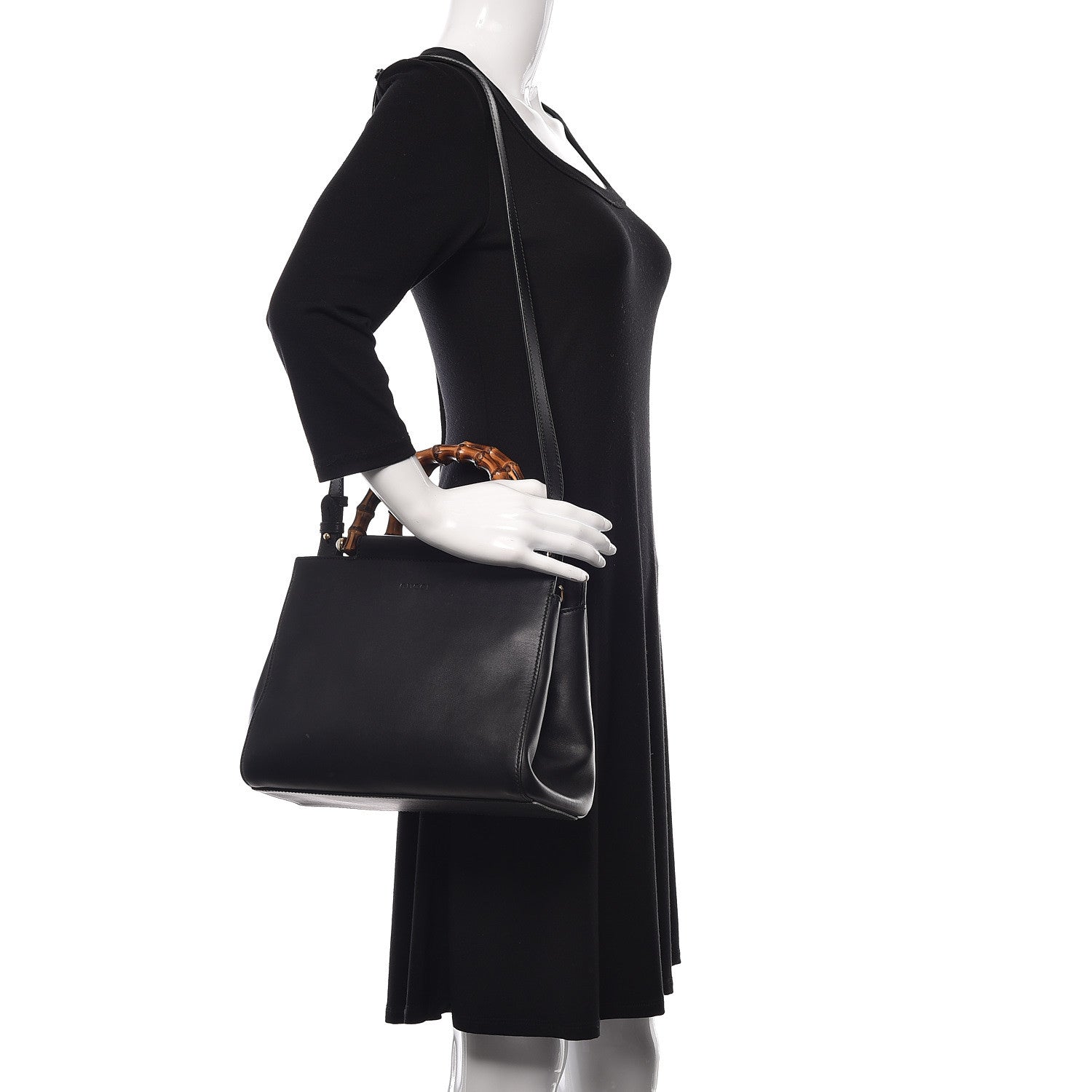 Gucci Nappa Bamboo Small Nymphaea Top Handle Bag Black 2 of 10