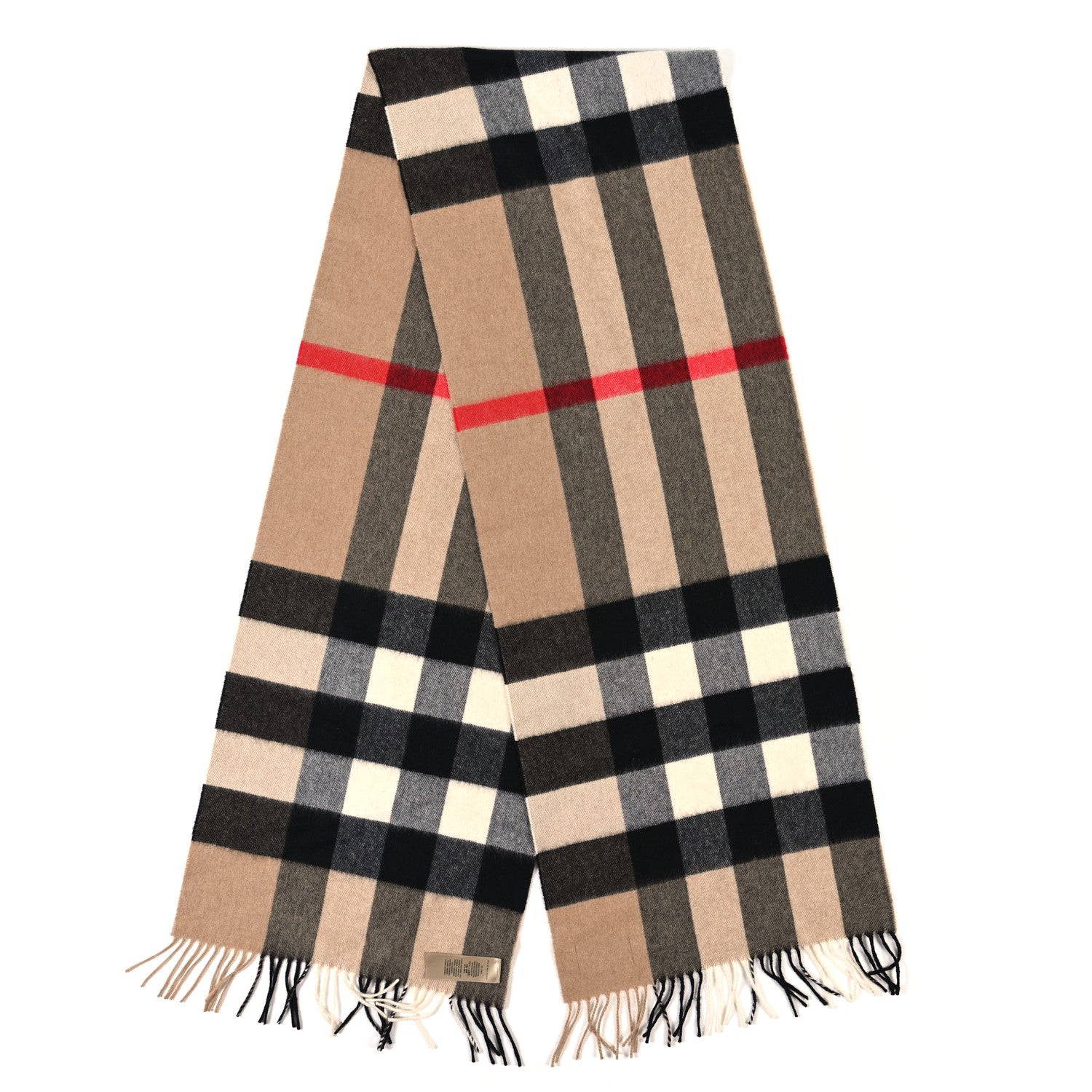 Burberry Cashmere Giant Check Fringe Scarf Archive Beige 2 of 4