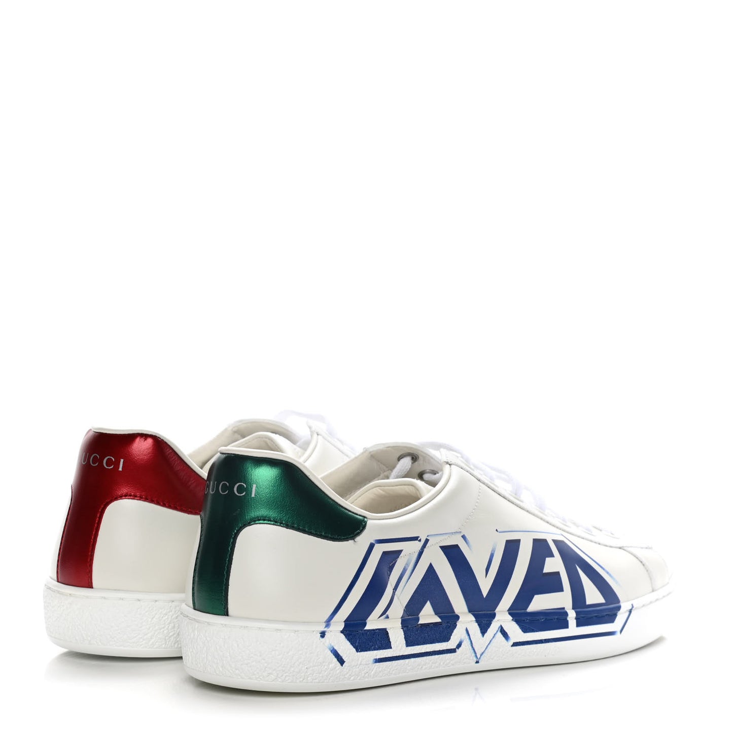 Calfskin Nappa LOVED Print Mens Ace Sneakers 9 White Red Flame Green
