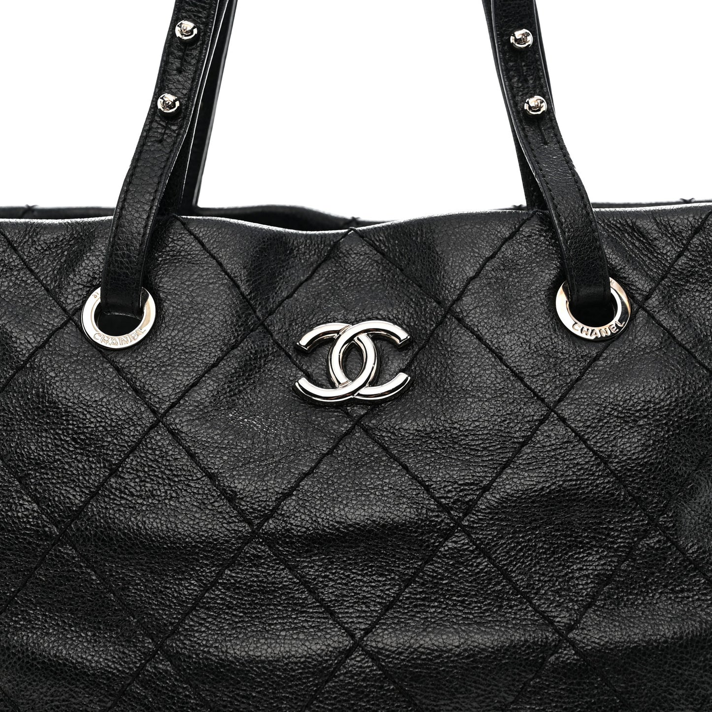 Glazed Calfskin Large On The Road Tote Black