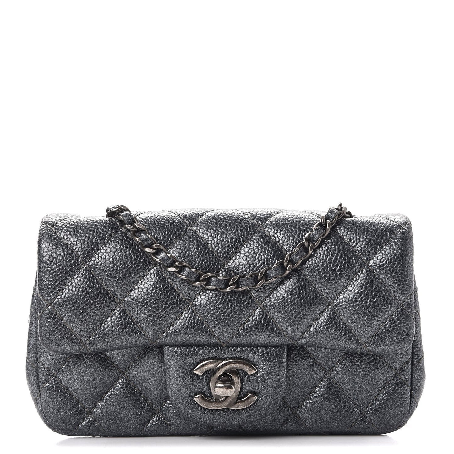 Metallic Caviar Quilted Extra Mini Flap Dark Grey