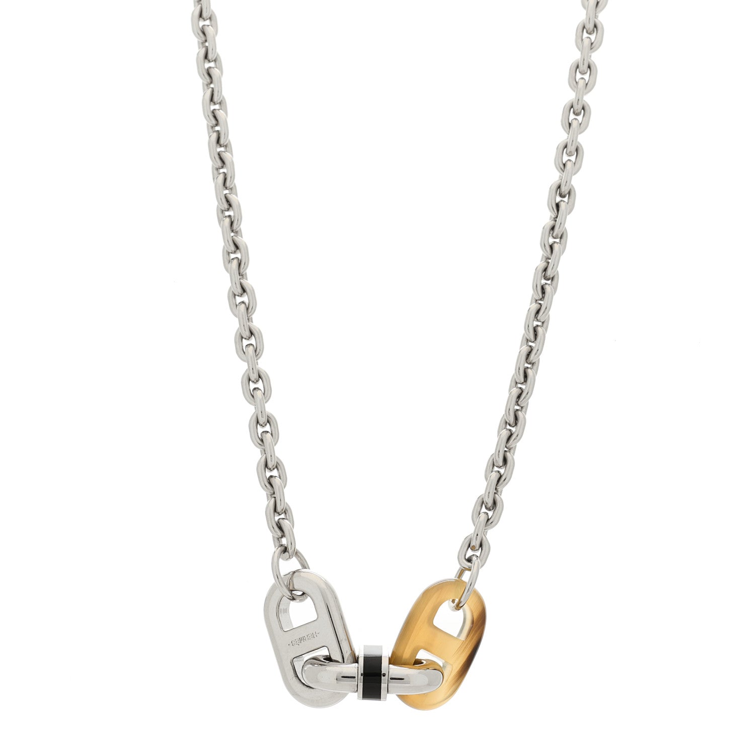 Hermes Palladium Buffalo Horn Lacquered Maillon Necklace Black 1 of 5