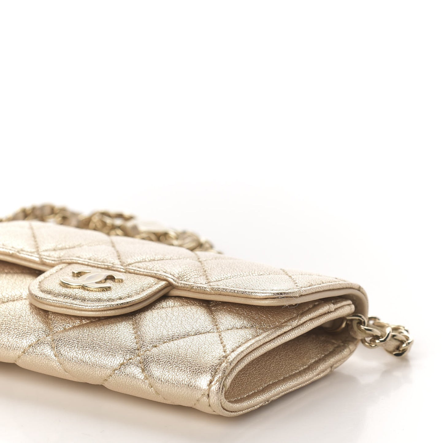 Metallic Lambskin Quilted Flap Chain Waist Bag Gold