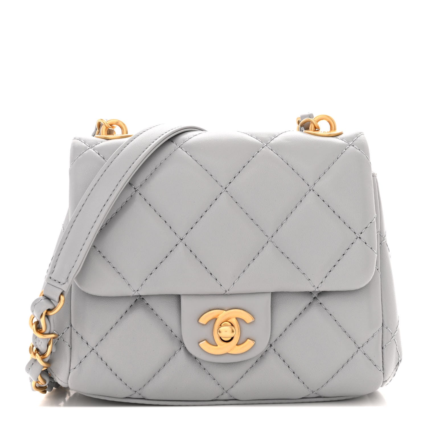 Chanel Lambskin Quilted Mini Flap Light Grey 1 of 10