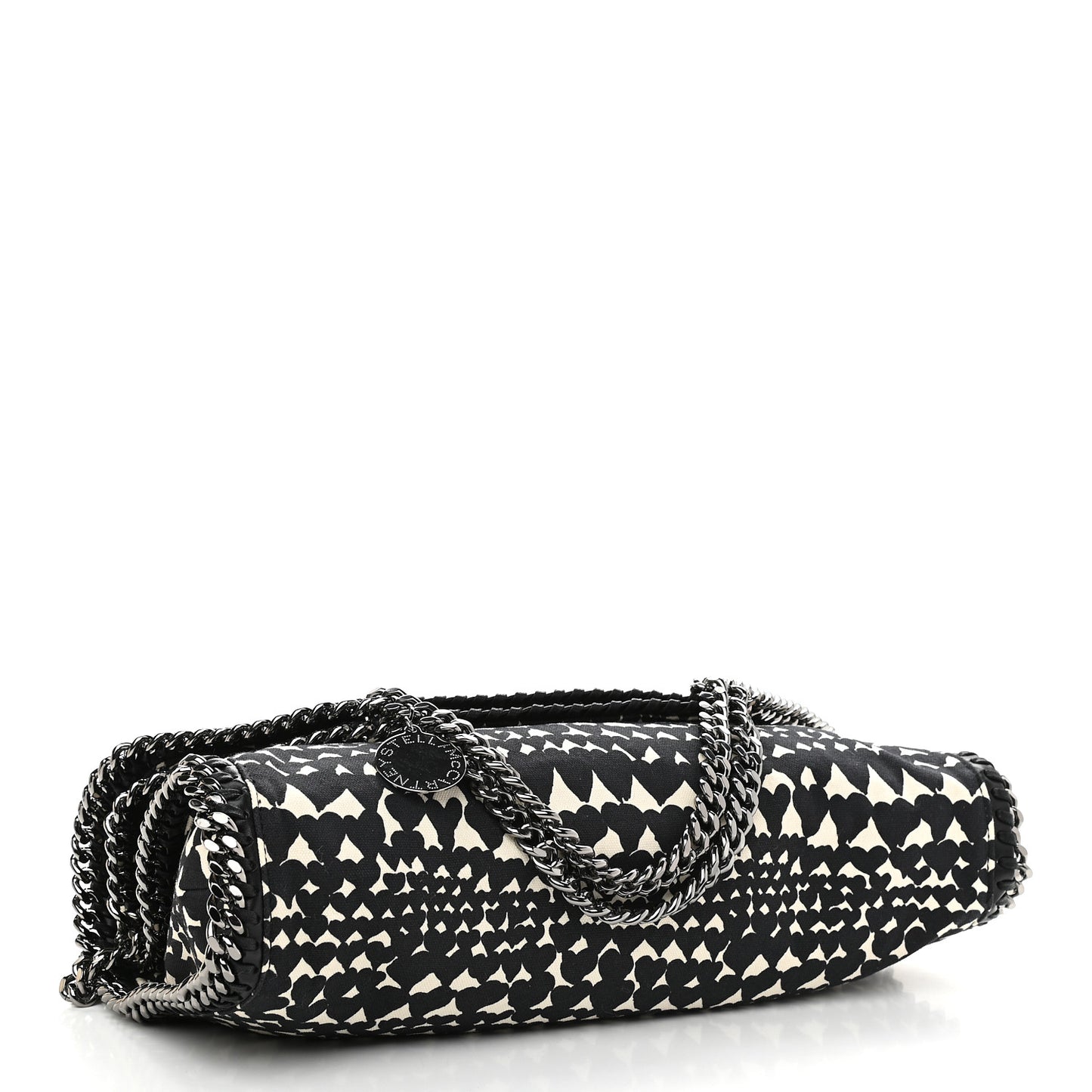 Cotton Canvas Hearts Falabella Fold Over Tote Black White
