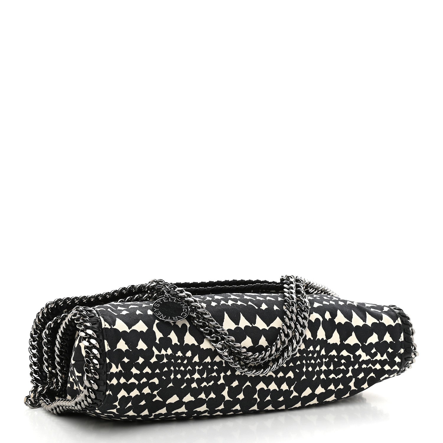 Stella McCartney Cotton Canvas Hearts Falabella Fold Over Tote Black White 4 of 9