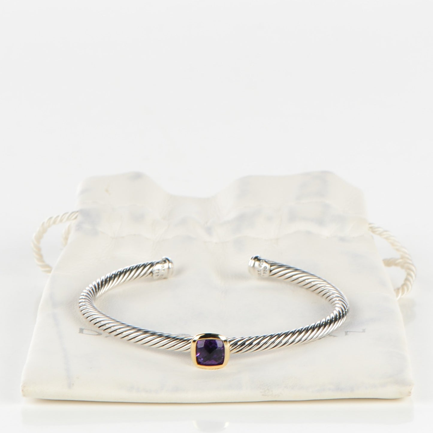 Sterling Silver 18K Yellow Gold Amethyst 4mm Albion Cable Bracelet