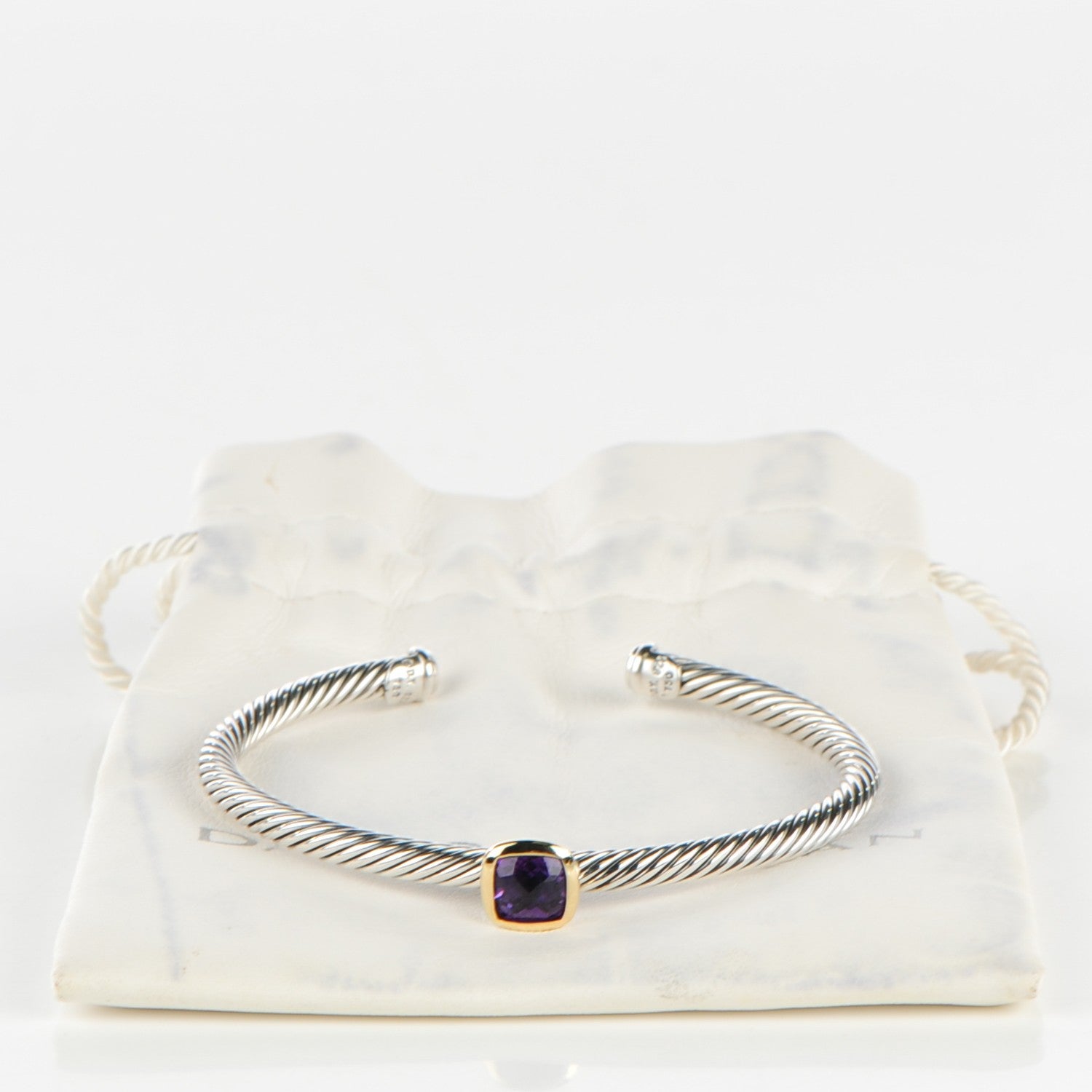 David Yurman Sterling Silver 18K Yellow Gold Amethyst 4mm Albion Cable Bracelet 6 of 6