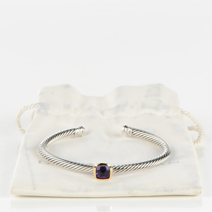David Yurman Sterling Silver 18K Yellow Gold Amethyst 4mm Albion Cable Bracelet 6 of 6
