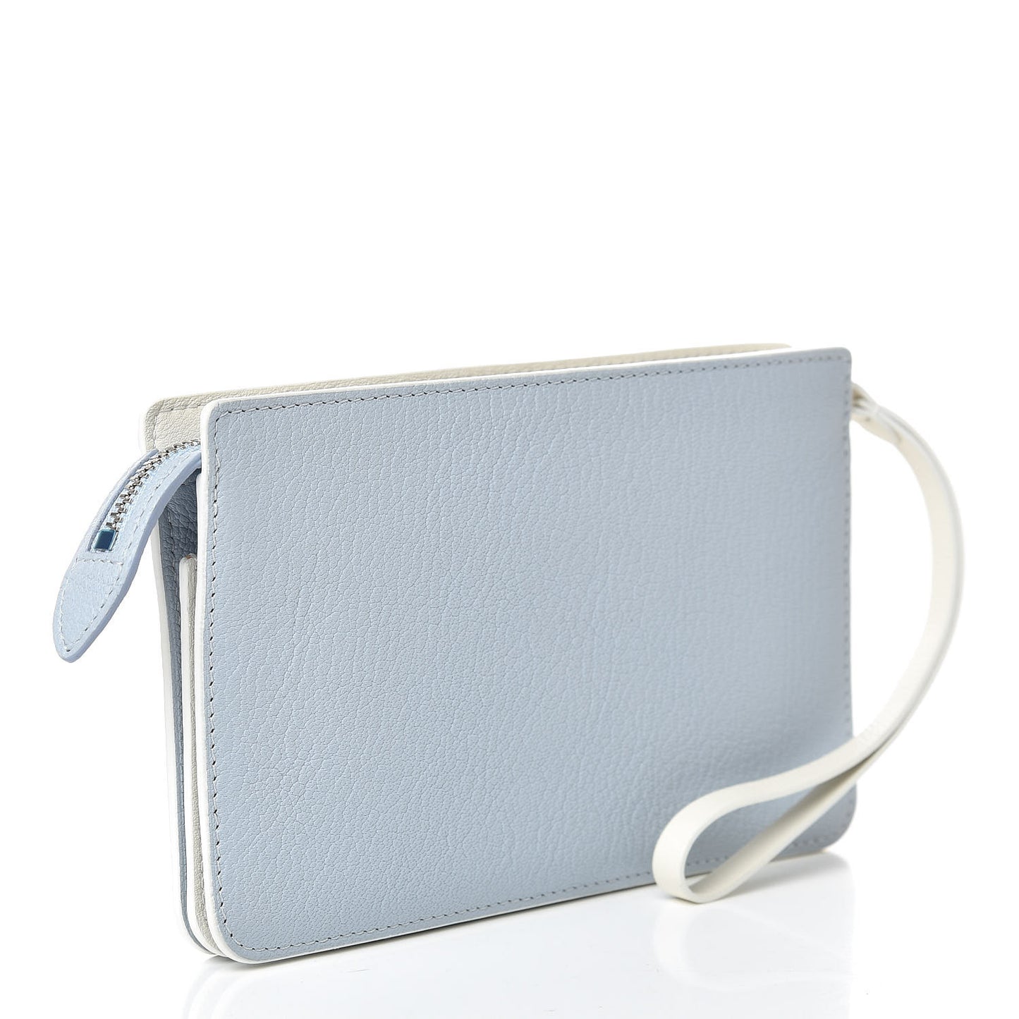 Goatskin Triple Wristlet Pouch White Light Blue