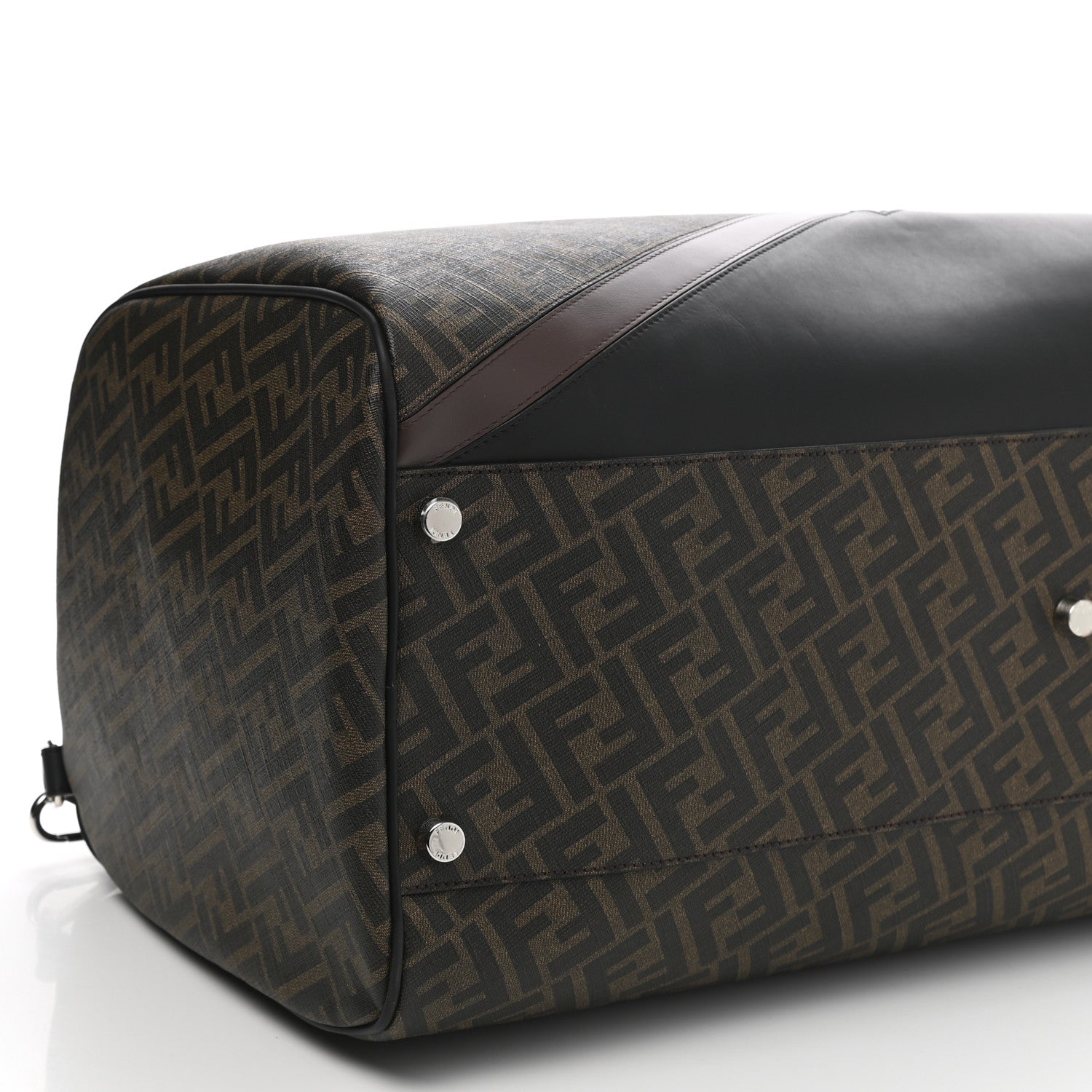 Fendi Glazed Fabric Vitello Liberty FF 1974 Diagonal Duffle Bag Tobacco Moresco Black 8 of 9