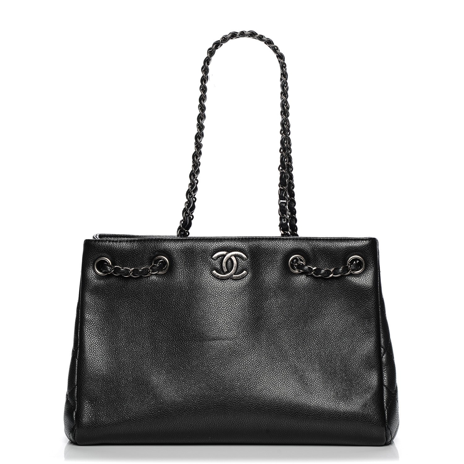 Chanel Metallic Grained Calfskin Woven Chain Shopping Bag Black 1 of 7