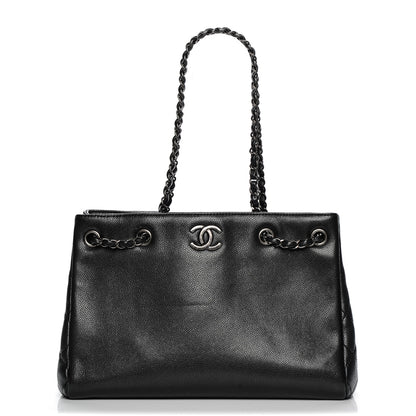 Chanel Metallic Grained Calfskin Woven Chain Shopping Bag Black 1 of 7