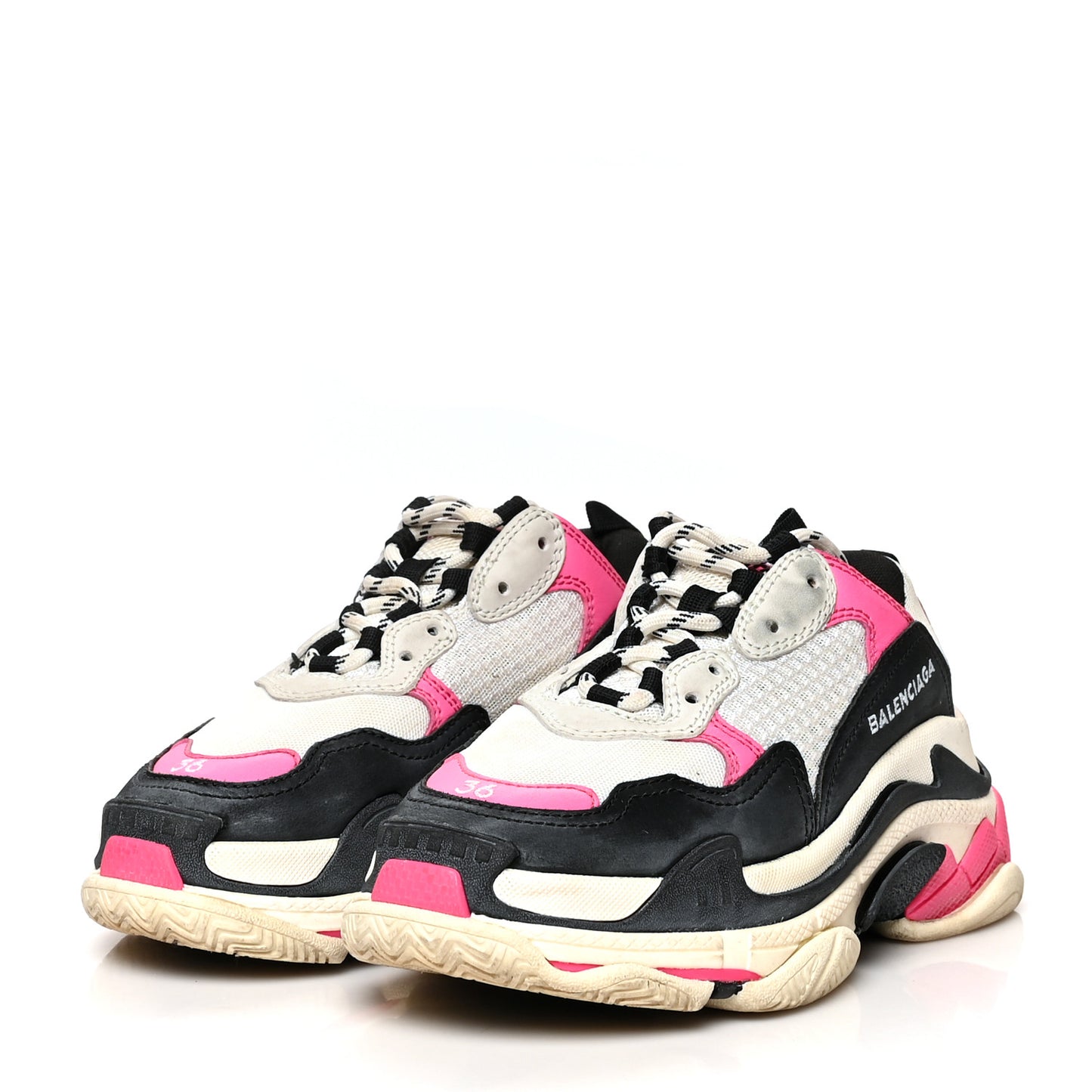 Fabric Mesh Womens Triple S Sneakers 36 Rose Fluo Black White